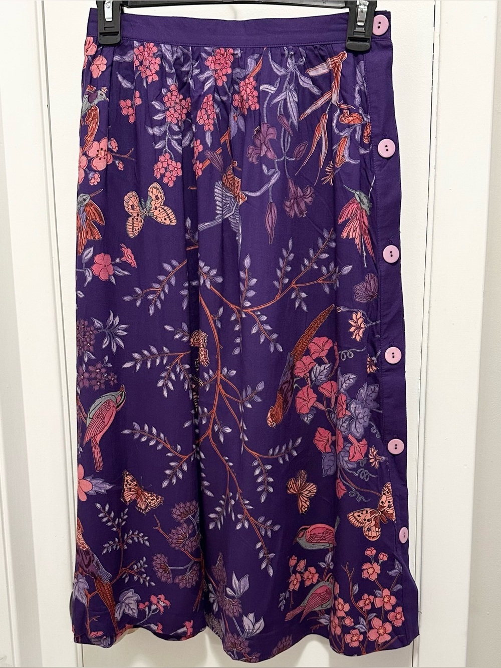 Vintage JANE SCHAFFHAUSEN Belle France Purple Floral Whimsical Midi Skirt XS